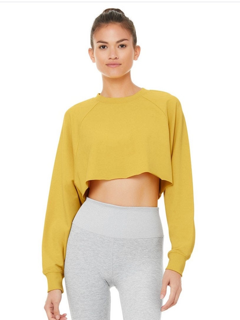 ALO Yoga Double Take Cropped Women's M Yellow Long Sleeve  Sweatshirt